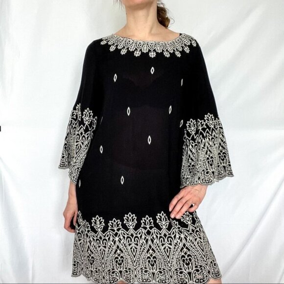 Sundance Black Dress with Intricate White Embroidered Detailing sz small - Picture 1 of 8
